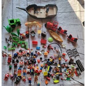 Large Lot Of Playmobil 224 Pieces Vintage To Current People Animals Pirate Ship